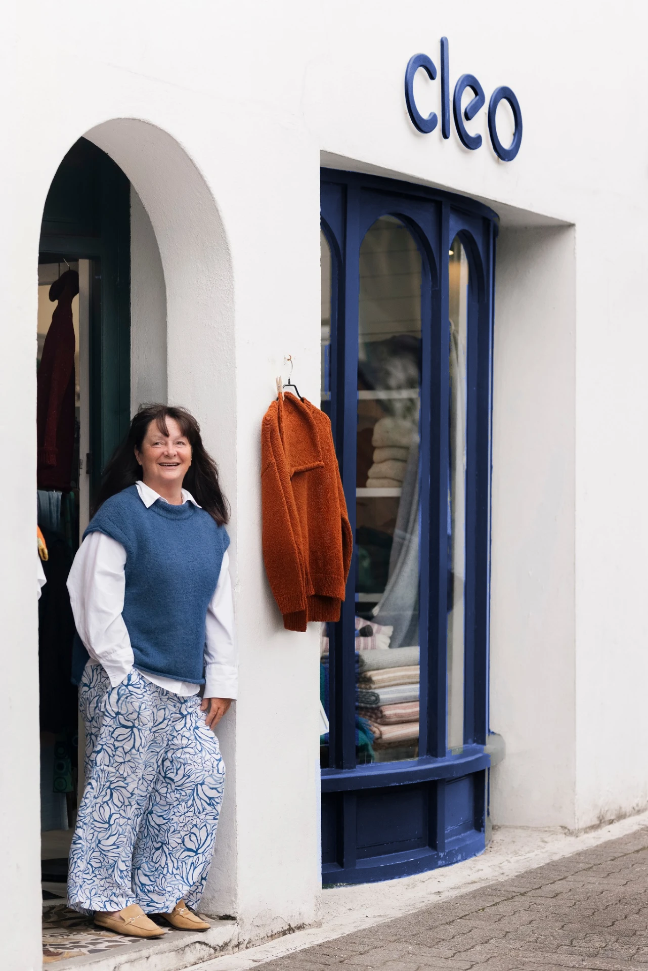 Helen Joyce, owner of Cleo's, standing at the entrance of the Cleo's shop in Kenmare